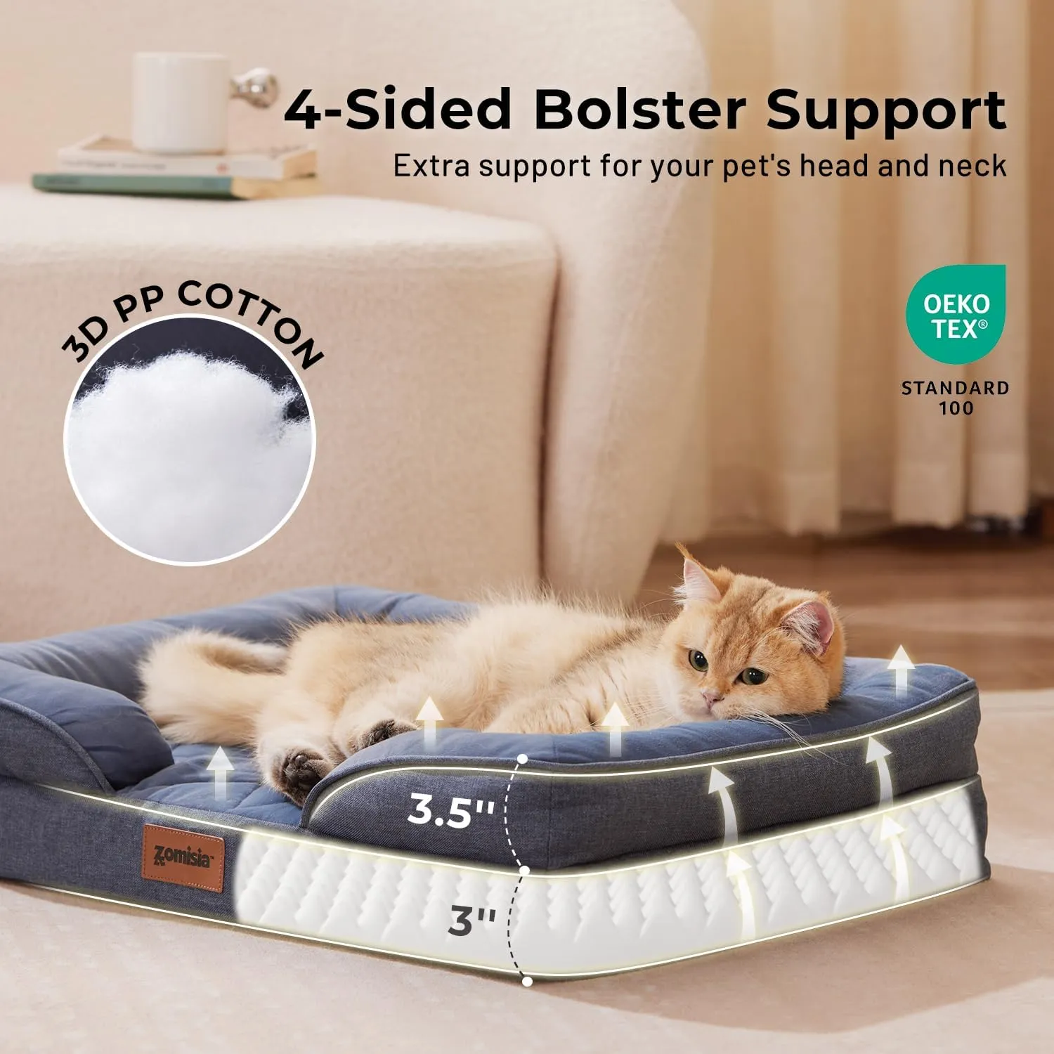 Orthopedic Dog Bed for Medium Size Dogs, Washable Dog Beds with Bolsters, Memory Foam Pet Sofa Bed with Removable Waterproof Cover & Nonskid Bottom, Grey