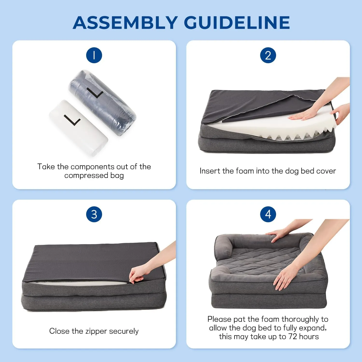 Orthopedic Dog Bed for Medium Size Dogs, Washable Dog Beds with Bolsters, Memory Foam Pet Sofa Bed with Removable Waterproof Cover & Nonskid Bottom, Grey