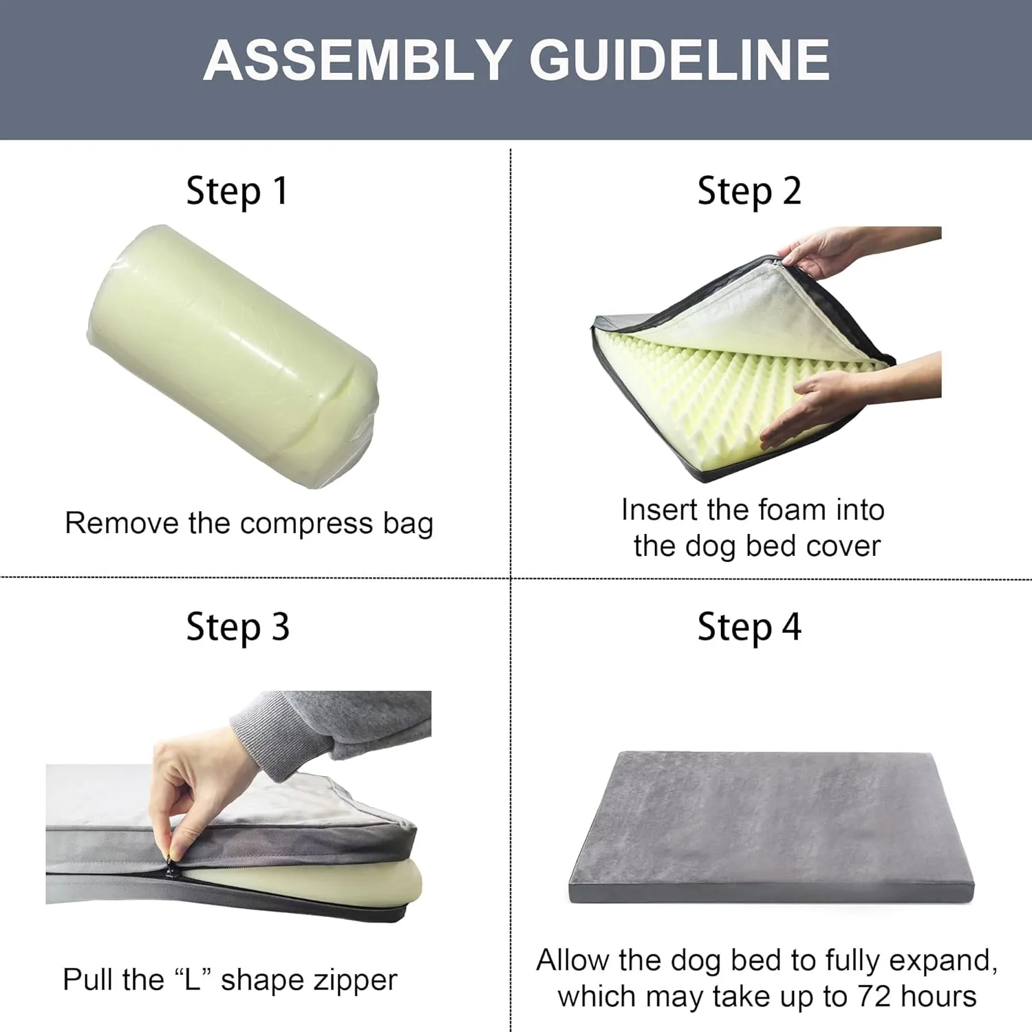 Orthopedic Dog Beds for Extra Large Dogs - Extra Large Egg Crate Foam Dog Bed Waterproof Pet Mat with Removable Washable Cover, Gray