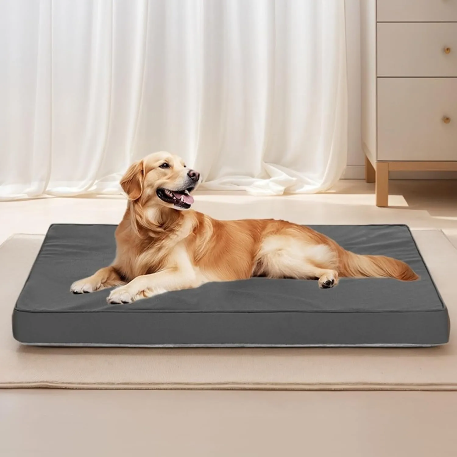 Orthopedic Dog Beds for Extra Large Dogs - Extra Large Egg Crate Foam Dog Bed Waterproof Pet Mat with Removable Washable Cover, Gray