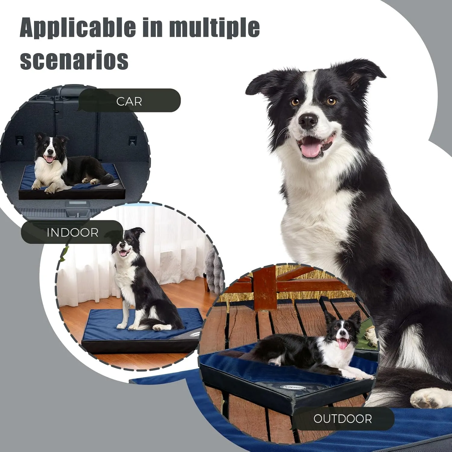 Orthopedic Outdoor Waterproof Dog Beds for Medium Dogs, Washable Crate Bed with Egg Crate Foam Pet Bed Mat and Removable Oxford Fabric Cooling Cover,36"x 26", Navy