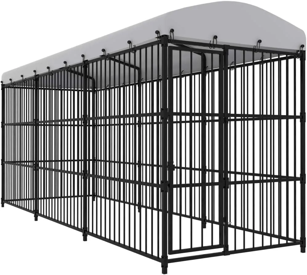 Outdoor Dog Kennel with Roof 177.2"x59.1"x82.7"Large Outdoor Dog Kennel Heavy Duty Pet Enclosure for Play and Exercise, Easy Assembly