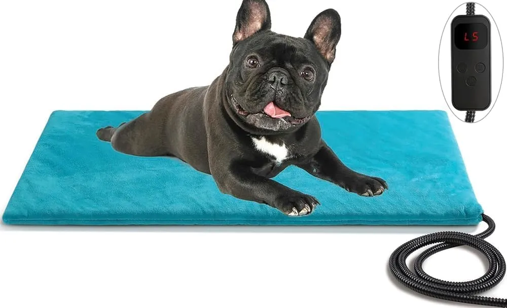 Outdoor Pet Heating Pad for Dog & Cat, Extremely Waterproof Heated Cat Bed Mat with 5 Timers & 6 Temp Adjustable, Heater Warming Blanket for Dog Cat House Whelping Box