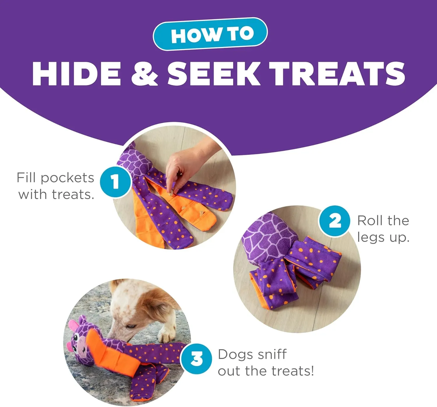 Outward Hound by Nina Ottosson Silly Legz Interactive Plush Dog Puzzle Dog Enrichment Toys, Plush, Floppy, Long, Giraffe, Purple