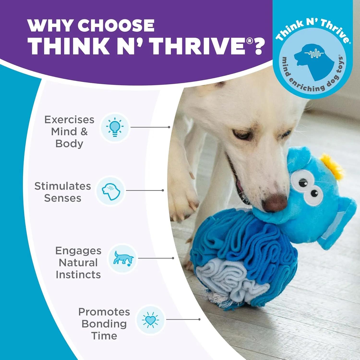 Outward Hound by Nina Ottosson Stuff N' Snuffle Plush Snuffle Ball Dog Puzzle, Elephant, Blue