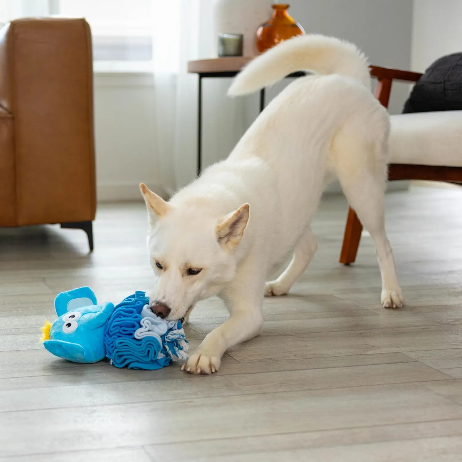Outward Hound by Nina Ottosson Stuff N' Snuffle Plush Snuffle Ball Dog Puzzle, Elephant, Blue