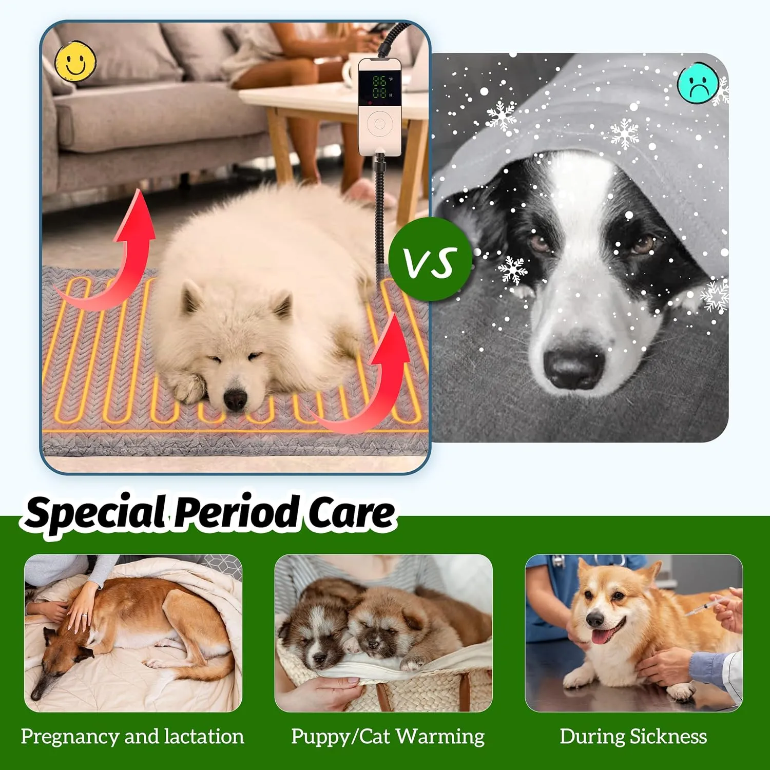 PatiencET Heated Dog Bed, 24'' x 35'' Temperature Adjustable Cat Dog Heating Pad with Timer Indoor, Pet Heating Pad for Cats Dogs, Cat Dog Warming Pad Bed with Metals Chew Resistant Cord