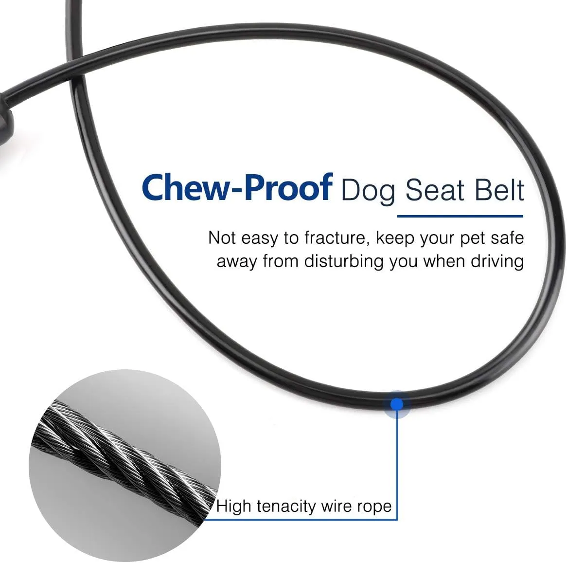 Pawaboo DogSeatbelt, Chew-Proof Leash Extender, Coated Steel Rope Restraint Car Safety Seat Belt Clip Strap, 360 Rotation Hook Heavy Duty Carabiner Steel Cable Dog Headrest Support, 26 Inch, Black