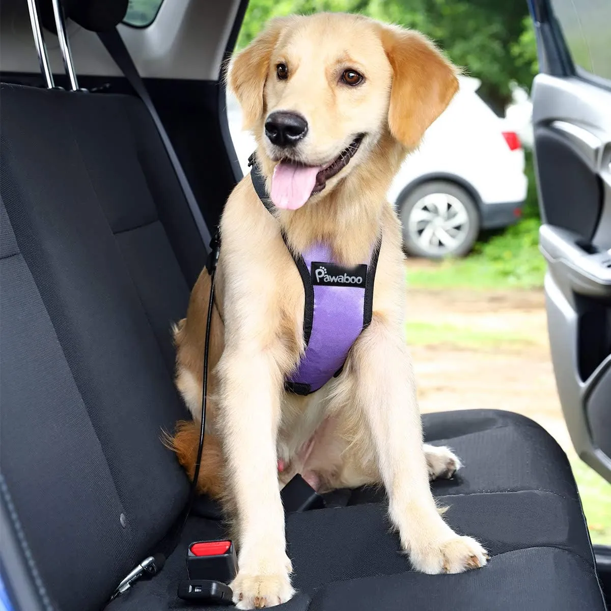 Pawaboo DogSeatbelt, Chew-Proof Leash Extender, Coated Steel Rope Restraint Car Safety Seat Belt Clip Strap, 360 Rotation Hook Heavy Duty Carabiner Steel Cable Dog Headrest Support, 26 Inch, Black