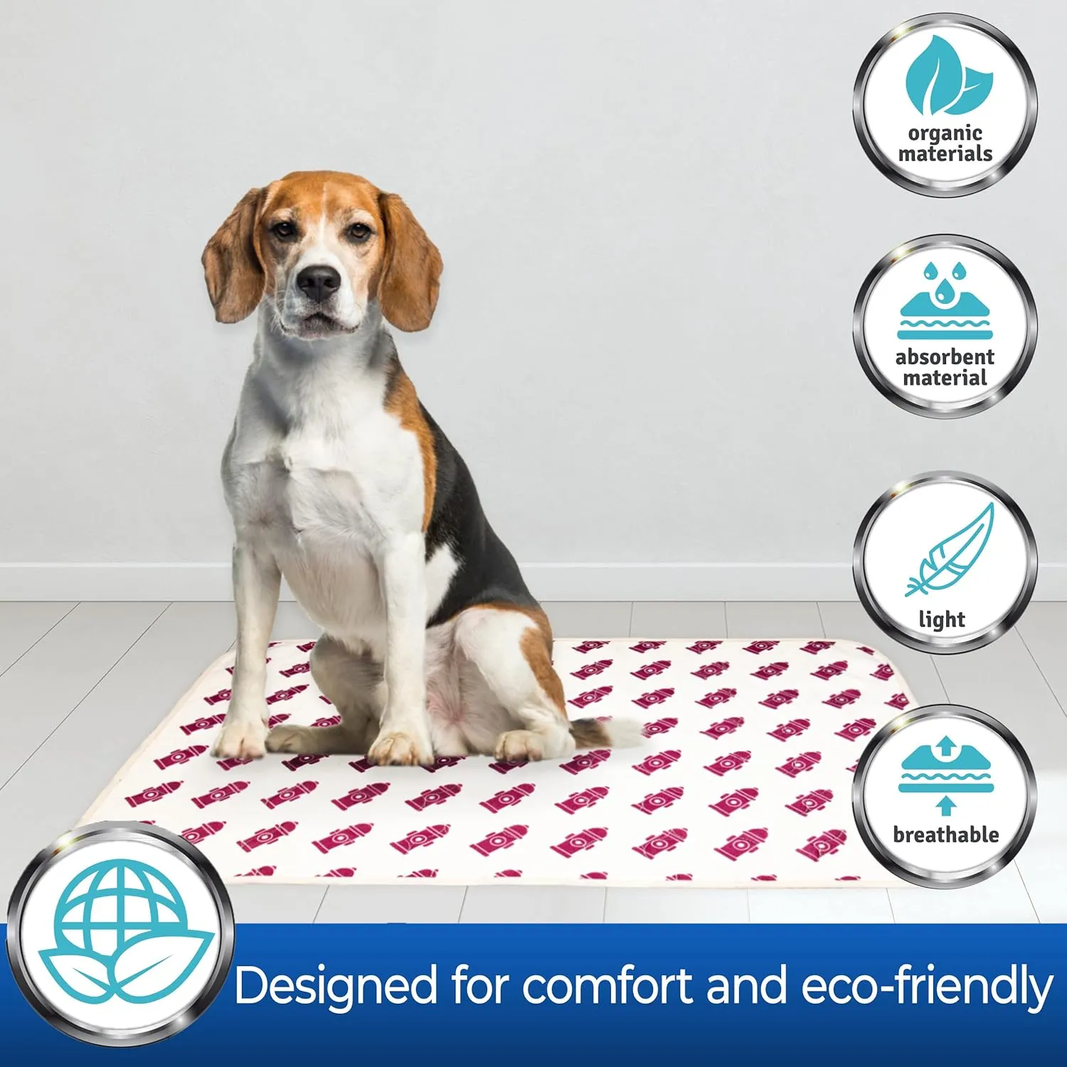 Pet Magasin Highly Absorbent Reusable Washable Pet Pads for Crate or Training with Waterproof Bottom (Pack of 3) (Pack of 3) (Fire Hydrant, 27x16 Inch)