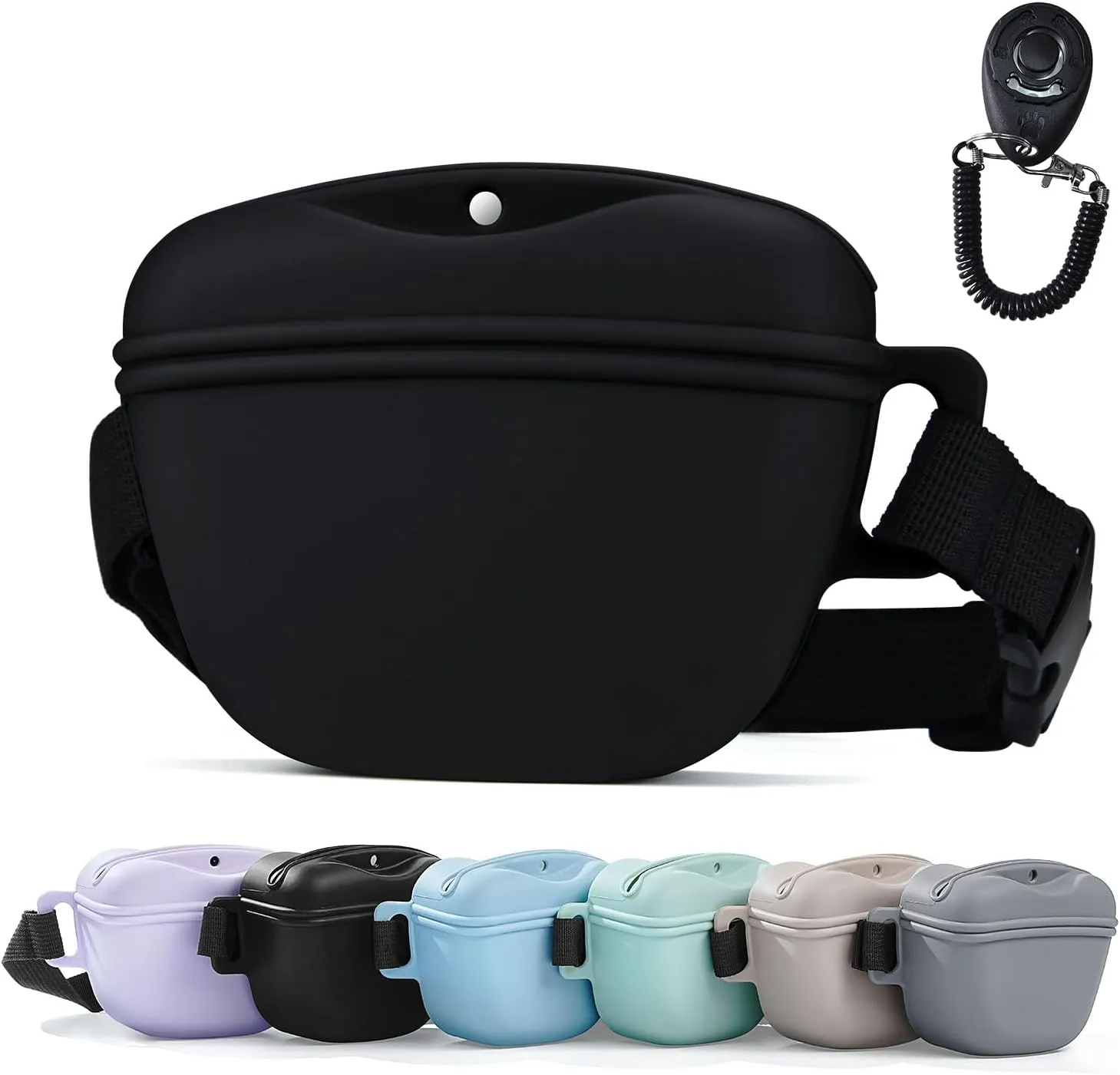 Pet Training Snack Pouch with Clicker 2.0 Upgraded Magnetic Closure, 1.66 Cup Silicone Belt Pouch for Dog TreatsPerfect for Training and Walking