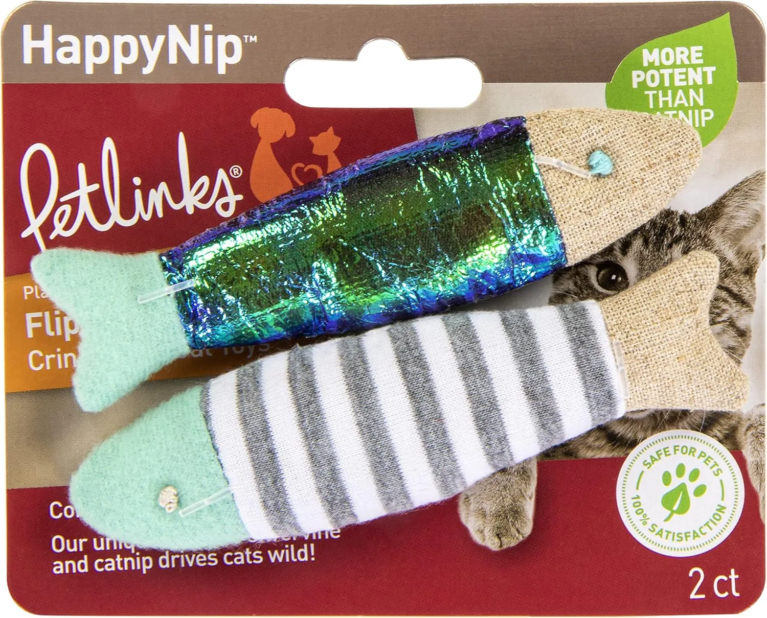 Petlinks (2 Count HappyNip Flipper Fish Cat Toys, Contains Silvervine & Catnip - Multi Color, 2 Count