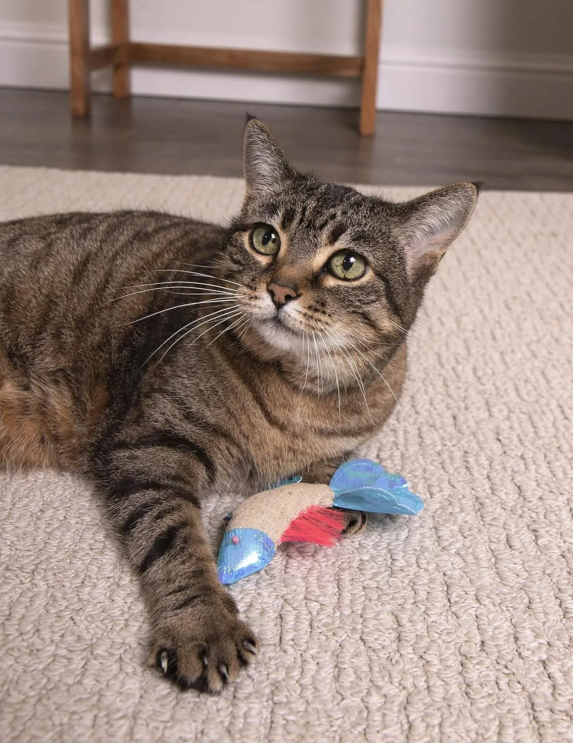 Petlinks Batty Beta Fish Crinkle Catnip Cat Toy - Tan/Blue, One Size
