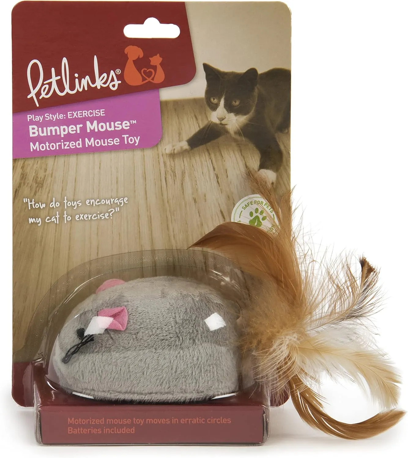 Petlinks Bumper Mouse Electronic Motion Pet Toy for Cats & Kittens, Cruising, Battery Powered, Fun & Engaging Play, Encourages Exercise - Gray, One Size