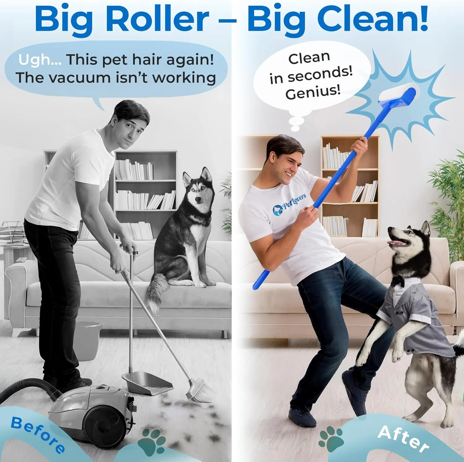 PetLovers Large Lint Roller with 3 Refills  360 Total Sheets for Tackling Pet Hair, Extra Large Floor and Carpet Roller for Homes with Pets, Perfect for Floors, Furniture, and Loving Pet Owners