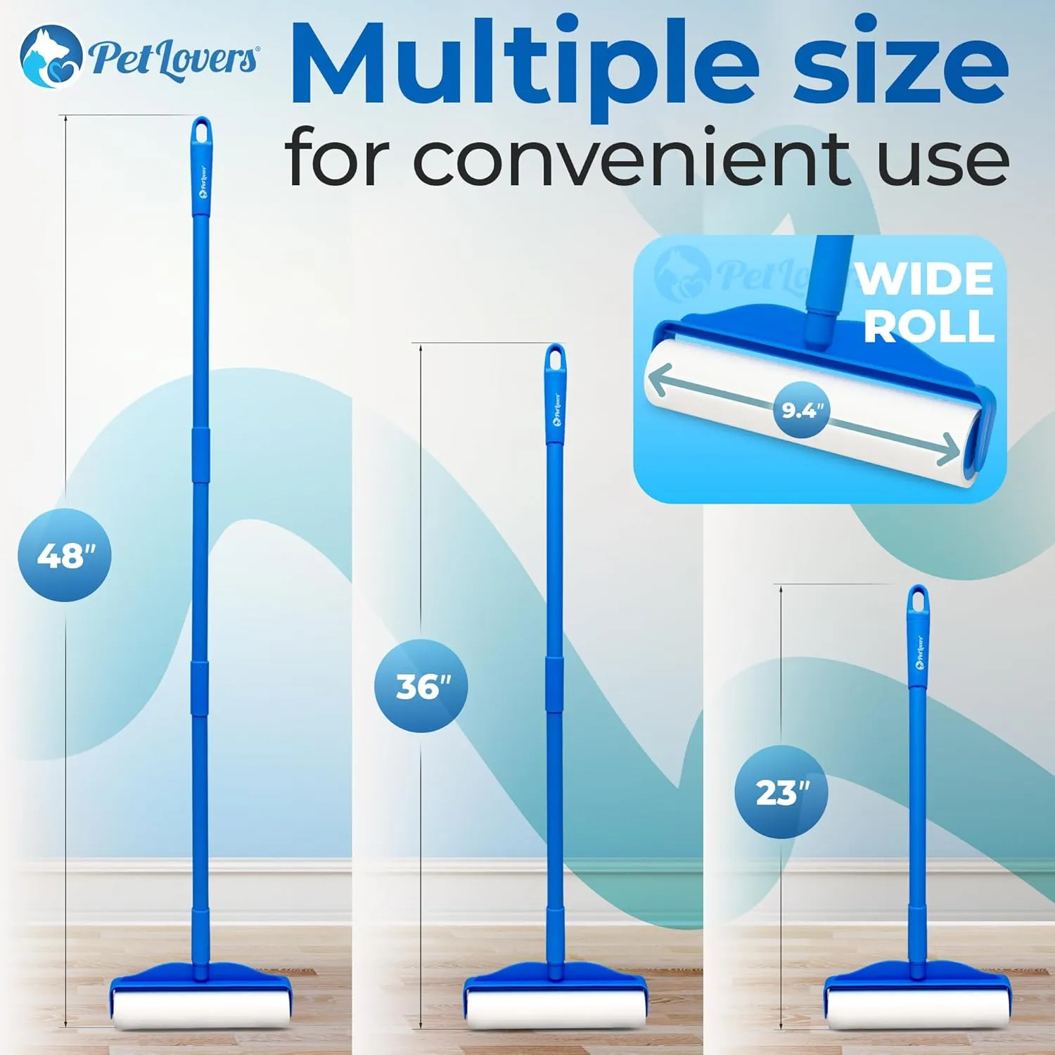 PetLovers Large Lint Roller with 3 Refills  360 Total Sheets for Tackling Pet Hair, Extra Large Floor and Carpet Roller for Homes with Pets, Perfect for Floors, Furniture, and Loving Pet Owners