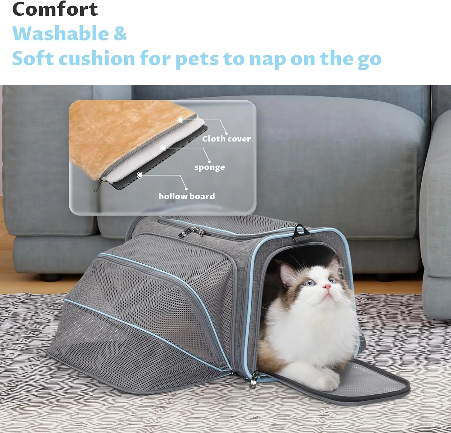 Petsfit Small Cat Carrier Soft Airline Approved Expandable Carrier for Kitten Puppy Bunny, 16"X10"X9