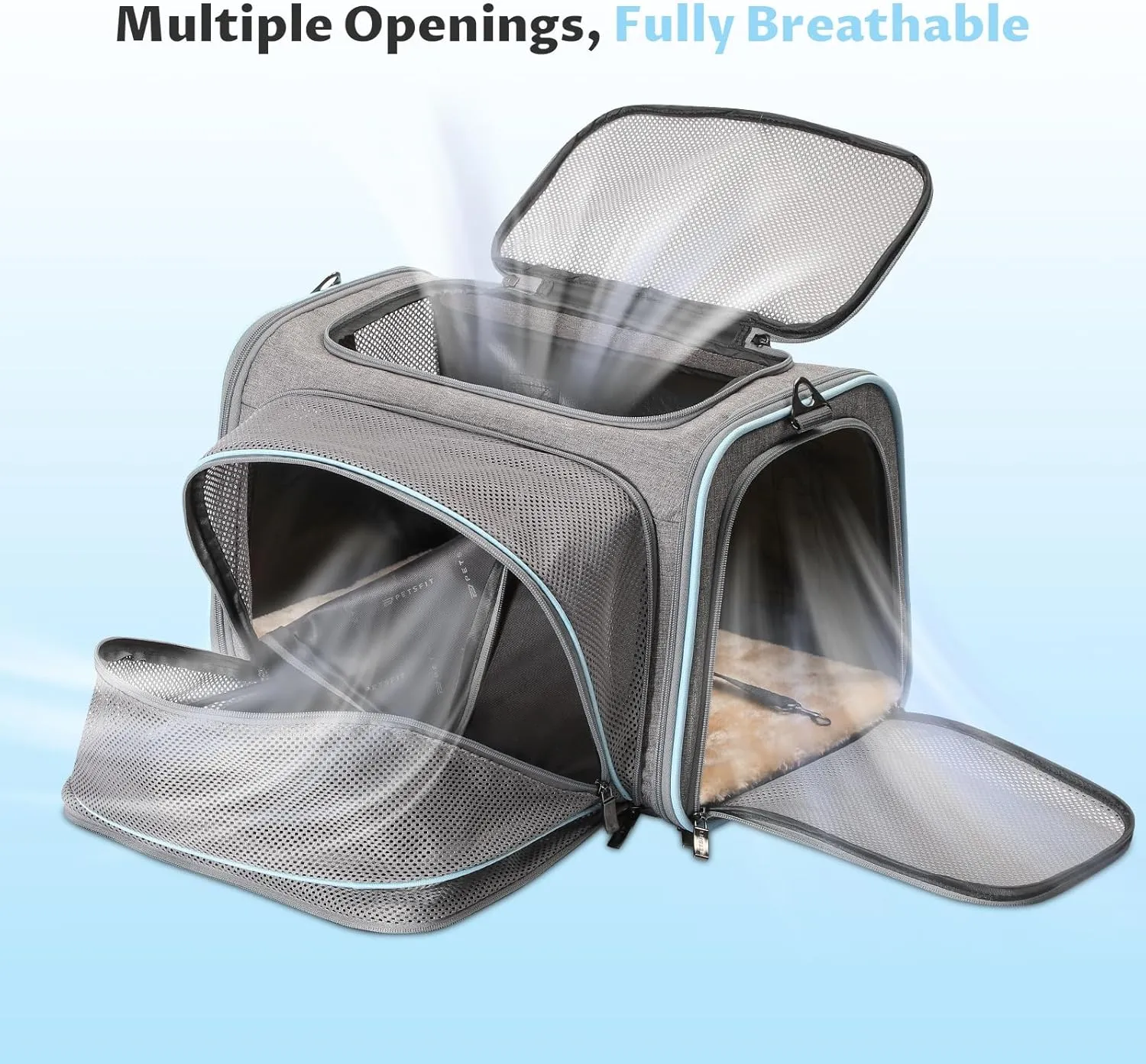 Petsfit Small Cat Carrier Soft Airline Approved Expandable Carrier for Kitten Puppy Bunny, 16"X10"X9