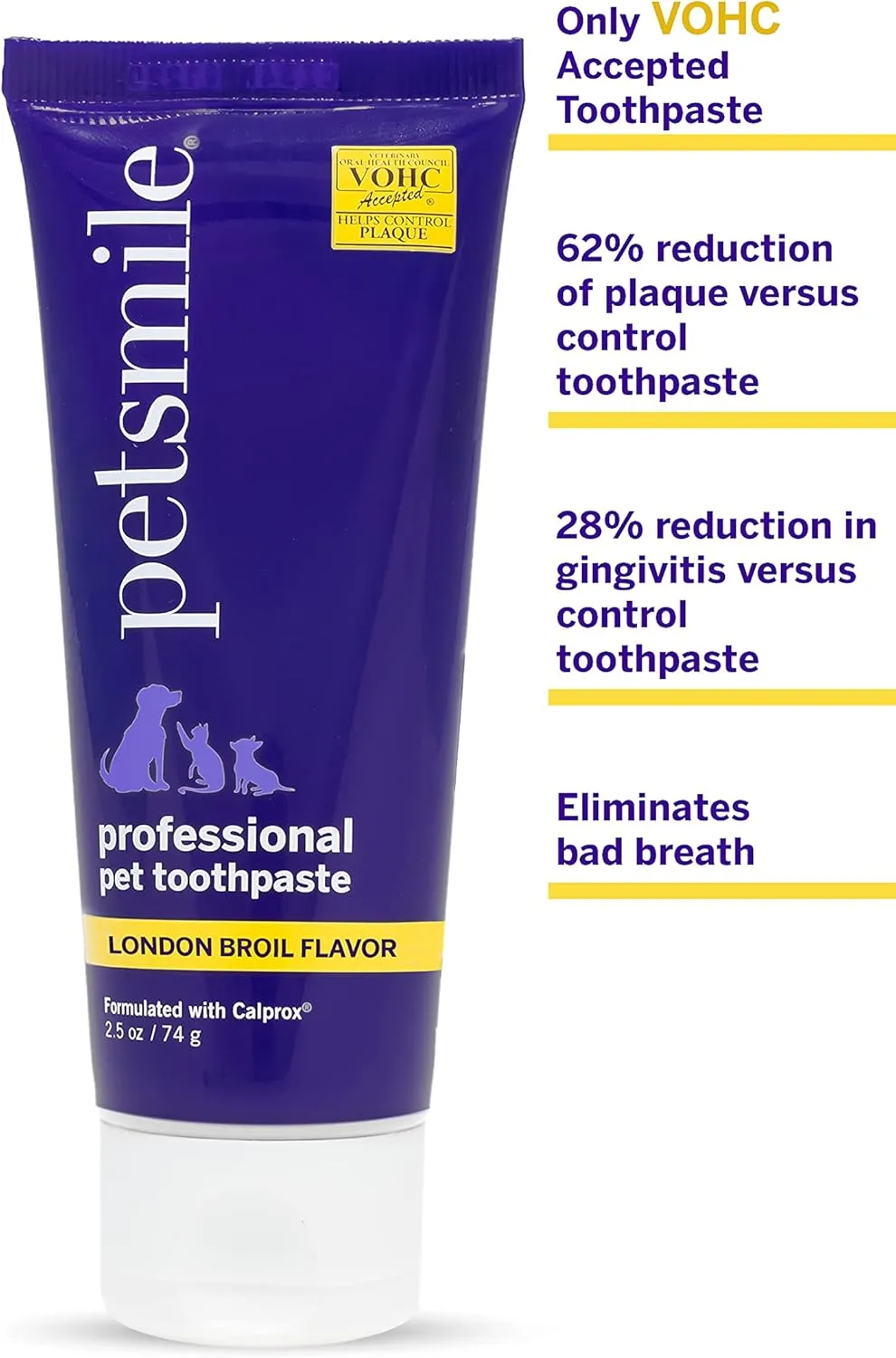 Petsmile Professional Pet Toothpaste for Cats & Dogs - Only VOHC Accepted Toothpaste - Clinically Proven to Control Plaque & Tartar Calprox Formula (London Broil, 2.5 Oz)