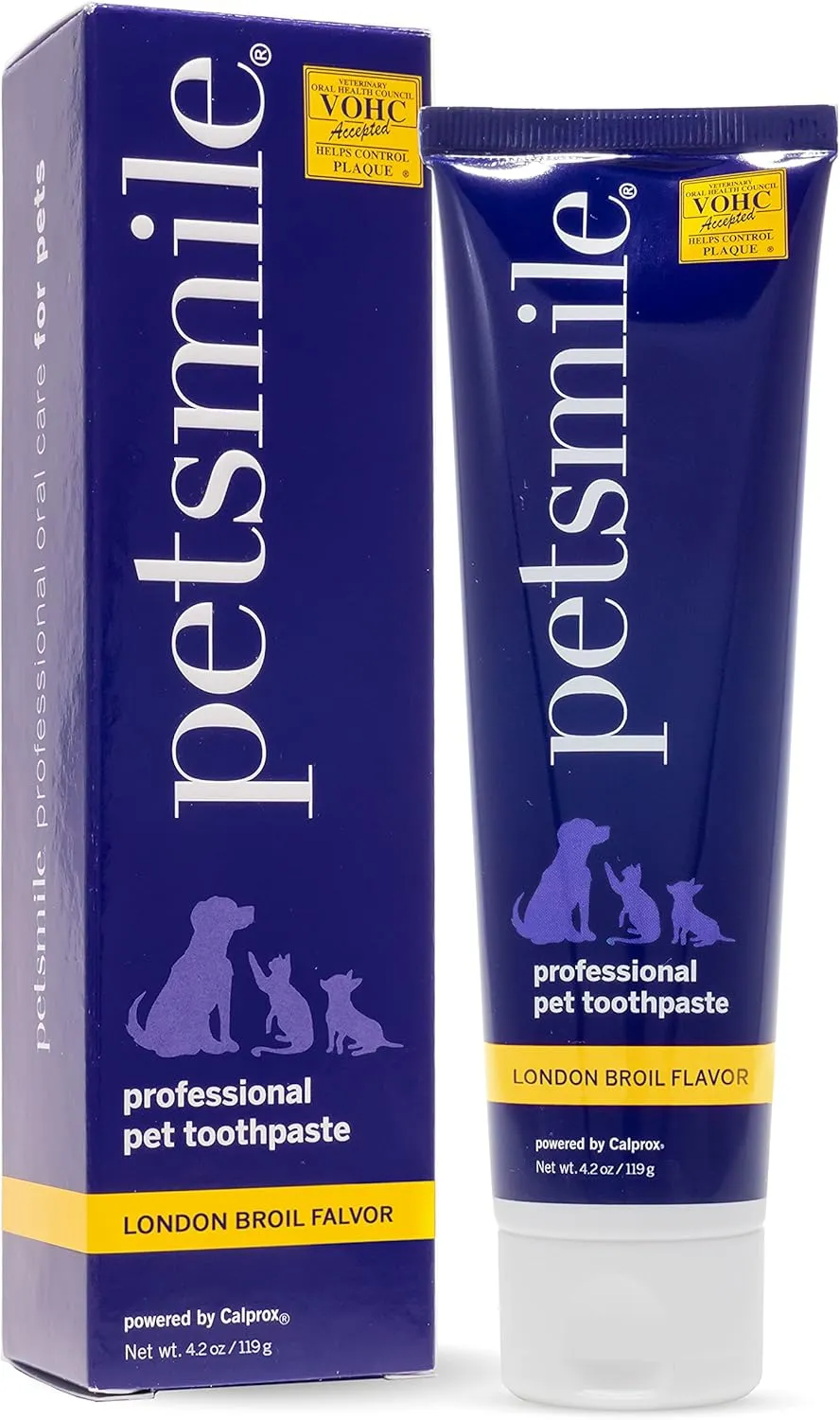 Petsmile Professional Pet Toothpaste for Cats & Dogs - Only VOHC Accepted Toothpaste - Clinically Proven to Control Plaque & Tartar Calprox Formula (London Broil, 4.2 Oz)