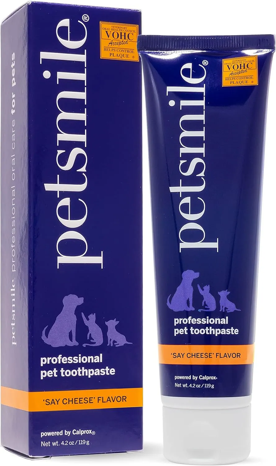 Petsmile Professional Pet Toothpaste for Cats & Dogs - Only VOHC Accepted Toothpaste - Clinically Proven to Control Plaque & Tartar Calprox Formula (Say Cheese, 4.2 Oz)