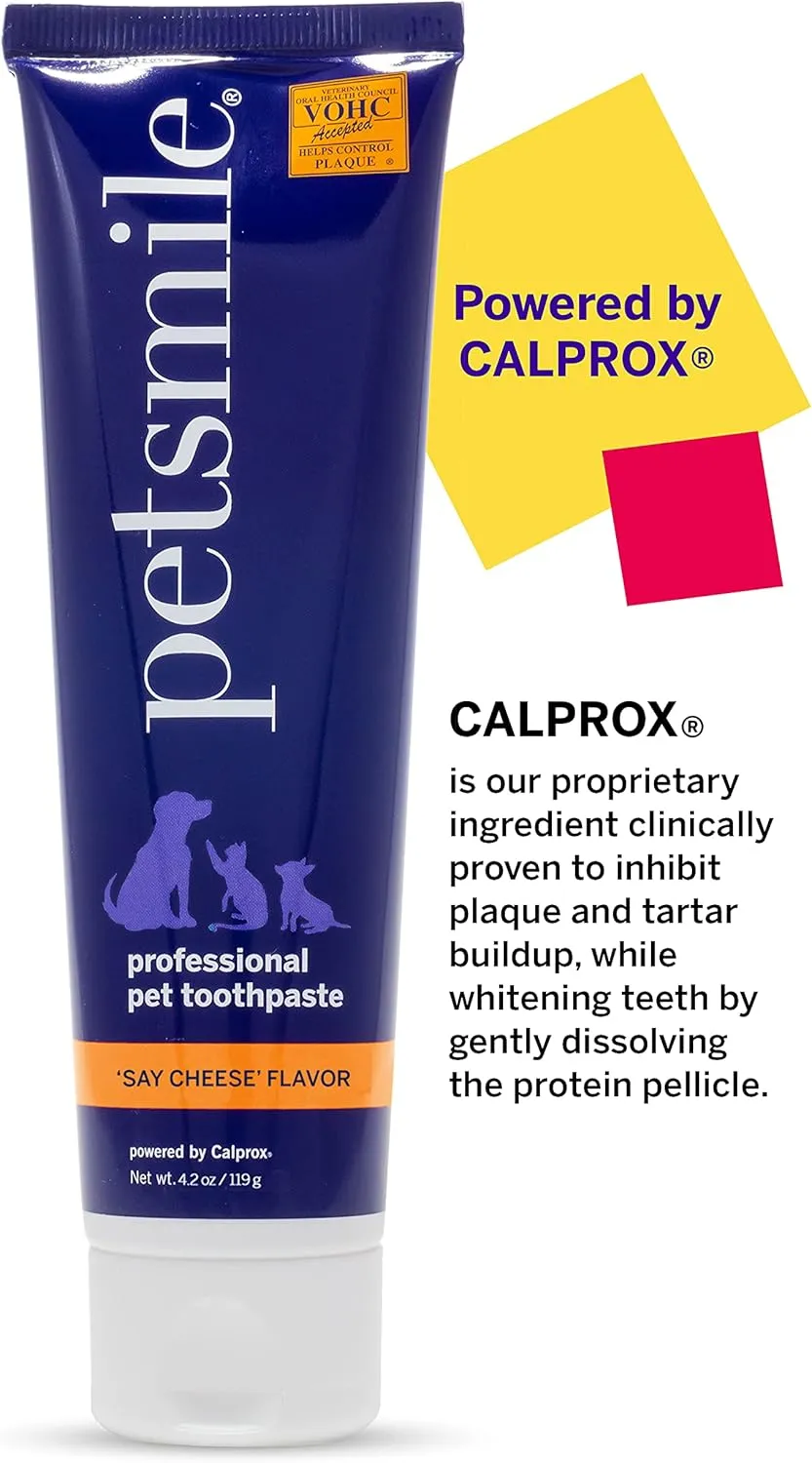 Petsmile Professional Pet Toothpaste for Cats & Dogs - Only VOHC Accepted Toothpaste - Clinically Proven to Control Plaque & Tartar Calprox Formula (Say Cheese, 4.2 Oz)