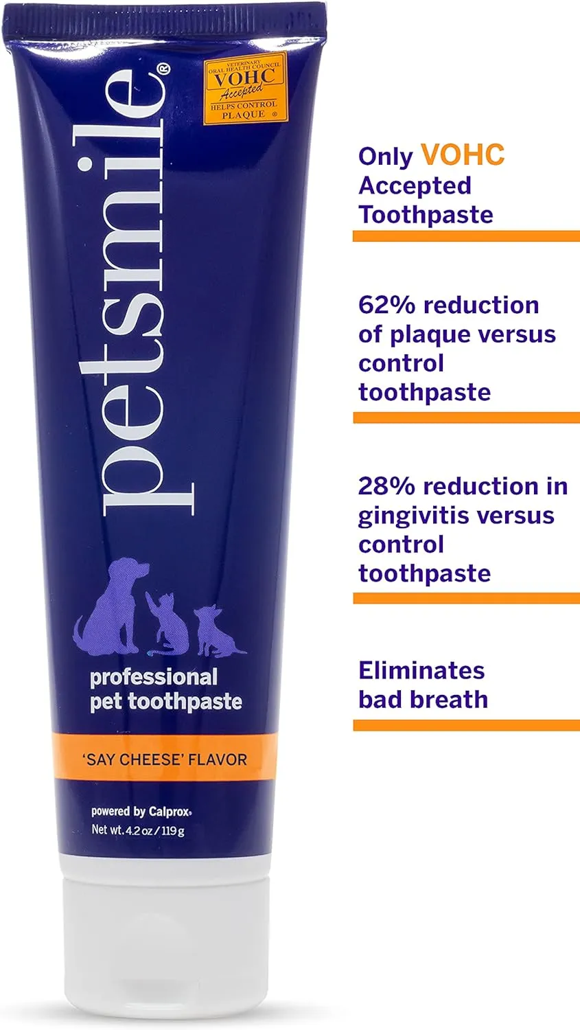 Petsmile Professional Pet Toothpaste for Cats & Dogs - Only VOHC Accepted Toothpaste - Clinically Proven to Control Plaque & Tartar Calprox Formula (Say Cheese, 4.2 Oz)