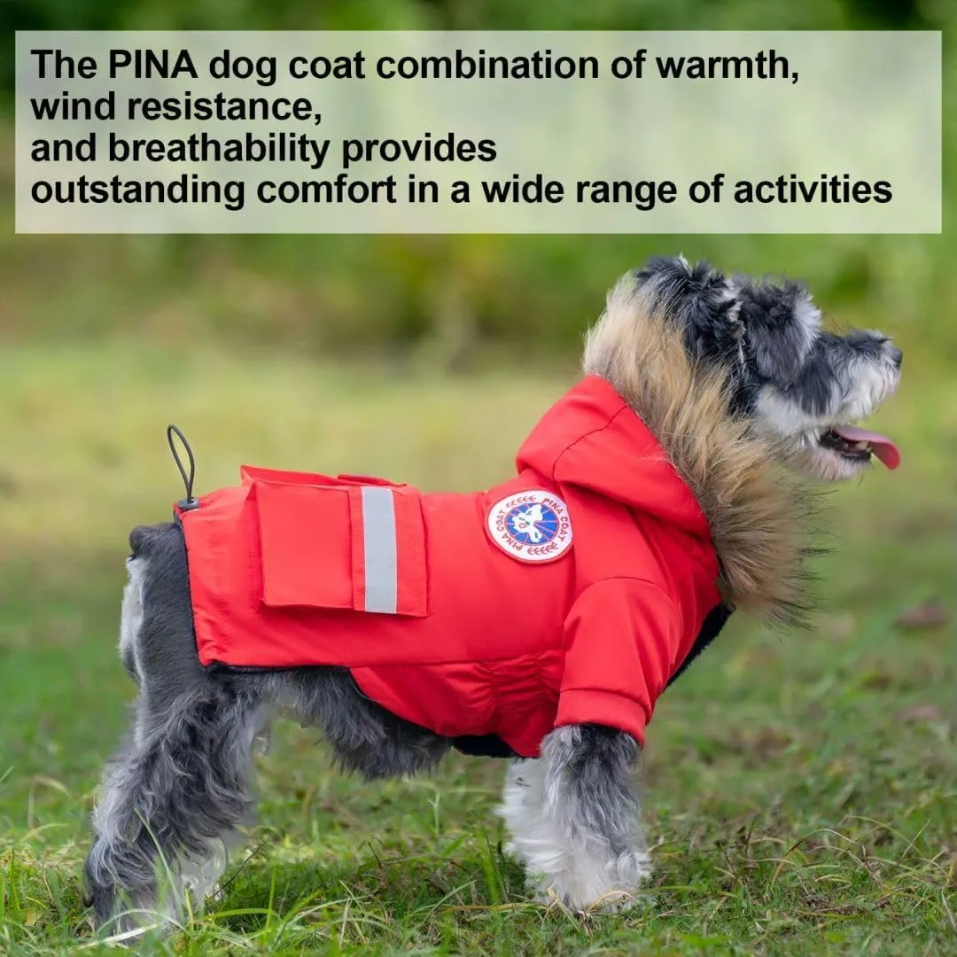 PINA Small Dog Coats - Waterproof & Windproof Dog Jacket, Winter Coat with Flannel Lining & Faux Fur Hood