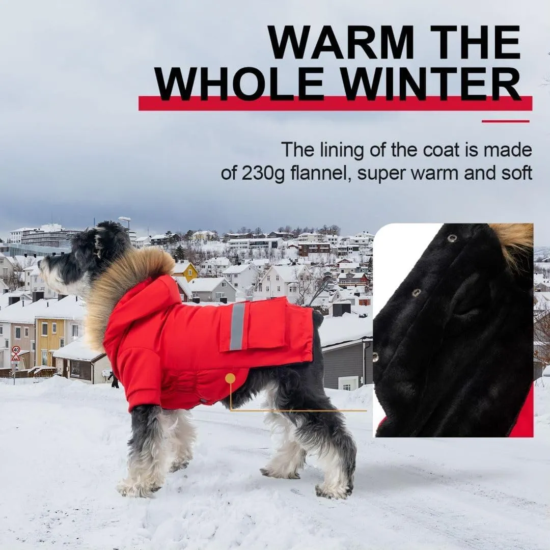 PINA Small Dog Coats - Waterproof & Windproof Dog Jacket, Winter Coat with Flannel Lining & Faux Fur Hood