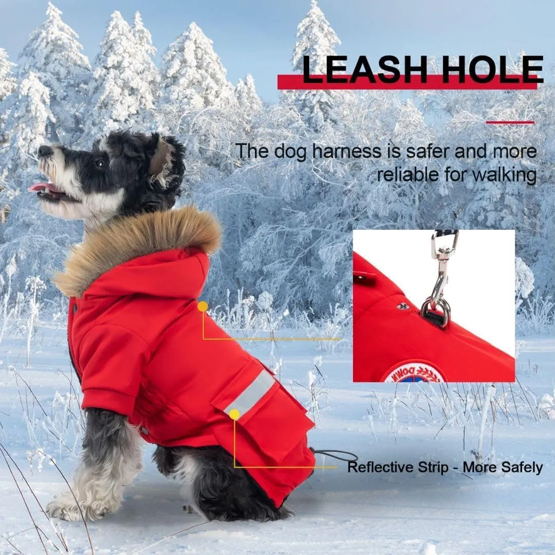 PINA Small Dog Coats - Waterproof & Windproof Dog Jacket, Winter Coat with Flannel Lining & Faux Fur Hood