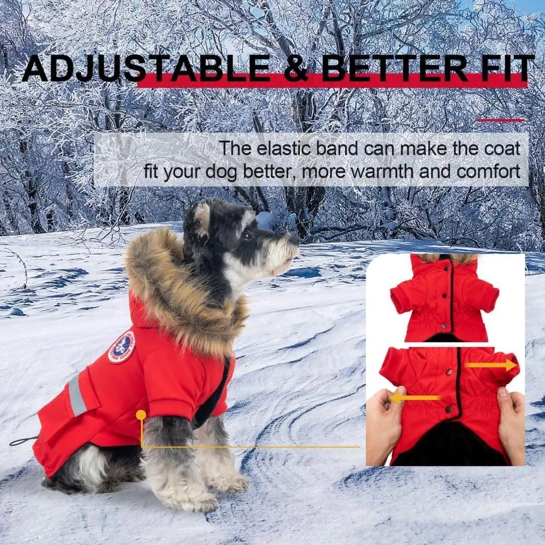 PINA Small Dog Coats - Waterproof & Windproof Dog Jacket, Winter Coat with Flannel Lining & Faux Fur Hood