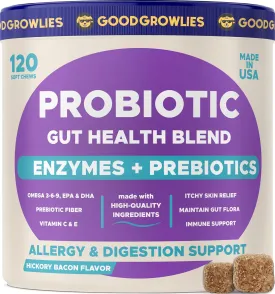 Probiotics for Dogs Gut Health & Digestive Function Support - Probiotic Chews w Pumpkin & Omega - Upset Stomach & Gas Relief, Constipation, Canine Prebiotic Supplement
