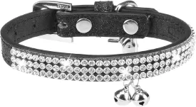 PUPTECK Basic Adjustable Cat Collar with Bling Diamante and Double Bells, for Kitten and Small Puppy, Fashion and Shining, 6-8 in, Black