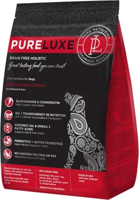 PURELUXE Grain and Gluten Free Dog Food, Lamb and Chickpea Elite Nutrition, Hypoallergenic, for All Breeds and Sizes, All Life Stages, Made in The USA, 22lbs