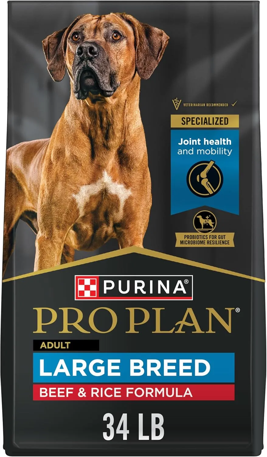 Purina Pro Plan Large Breed Dry High Protein Dog Food with Probiotics for Dogs, Beef and Rice Formula - 34 lb. Bag