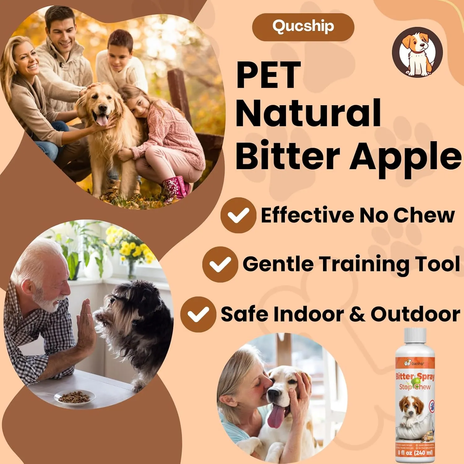 Qucship Bitters for Dogs - Powerful Chew Deterrent - 8 oz Bottle