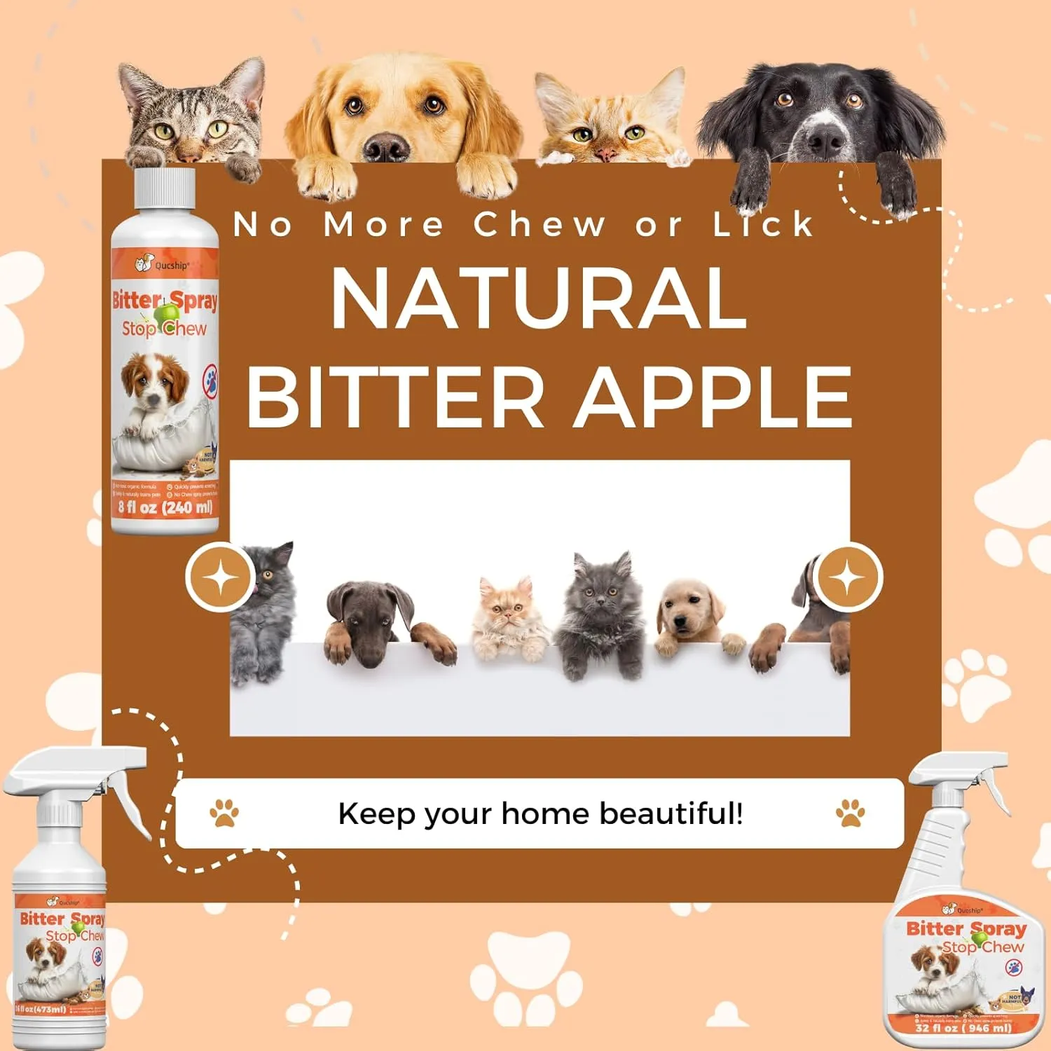 Qucship Bitters for Dogs - Powerful Chew Deterrent - 8 oz Bottle