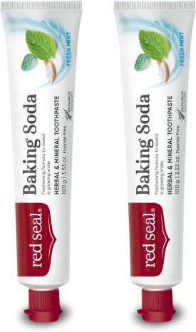 Red Seal Baking Soda Toothpaste - Fluoride-Free Herbal & Mineral Formula, Vegan-Friendly, Cruelty-Free, SLS and Paraben-Free, No Artificial Flavors, NATRUE Certified Natural, Dry Mouth Relief (2 Pack)