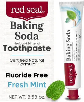 Red Seal Fluoride Free Toothpaste - Baking Soda - Herbal & Mineral Formula, Vegan-Friendly, Cruelty-Free, SLS and Paraben-Free, No Artificial Flavors, NATRUE Certified Natural, Dry Mouth Relief