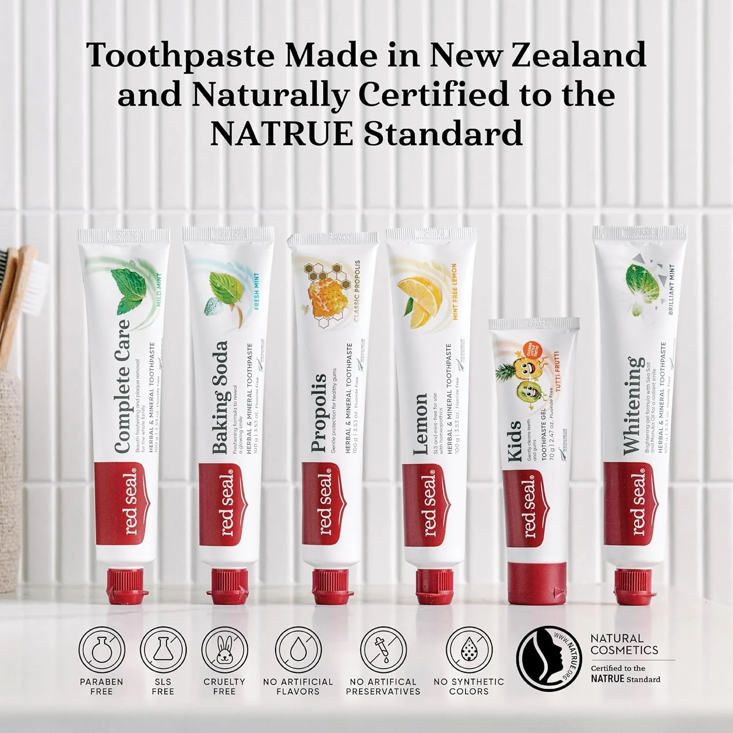 Red Seal Fluoride Free Toothpaste - Baking Soda - Herbal & Mineral Formula, Vegan-Friendly, Cruelty-Free, SLS and Paraben-Free, No Artificial Flavors, NATRUE Certified Natural, Dry Mouth Relief