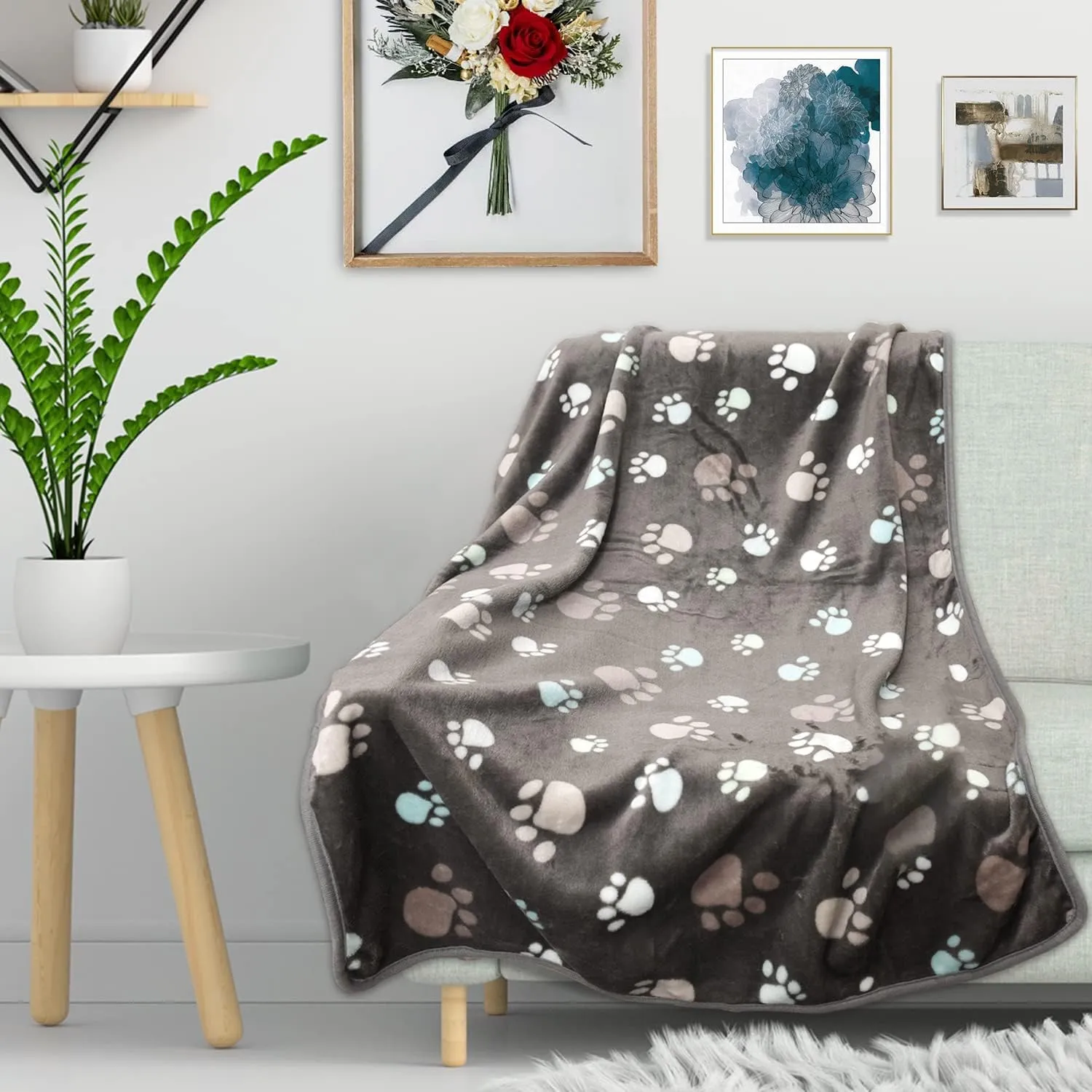Rezutan Upgraded Dog Blankets for Large Dogs, 3 Pack Dog Cat Flannel Blankets Washable, Soft Pet Mat Throw Cover for Kennel Crate Bed, Cute Paw Pattern, Dog Blanket, Pet Blanket 31" x 41"