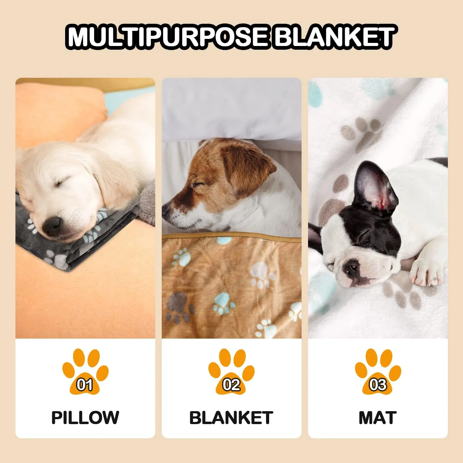 Rezutan Upgraded Dog Blankets for Large Dogs, 3 Pack Dog Cat Flannel Blankets Washable, Soft Pet Mat Throw Cover for Kennel Crate Bed, Cute Paw Pattern, Dog Blanket, Pet Blanket 31" x 41"