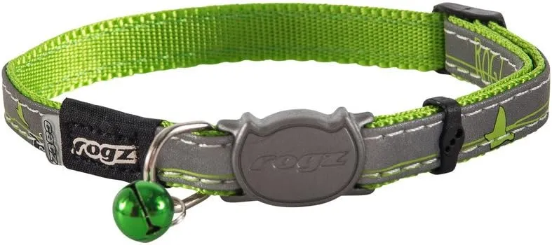 Rogz Reflective Cat Collar with Breakaway Clip and Removable Bell, Fully Adjustable to fit Most Breeds, Lime