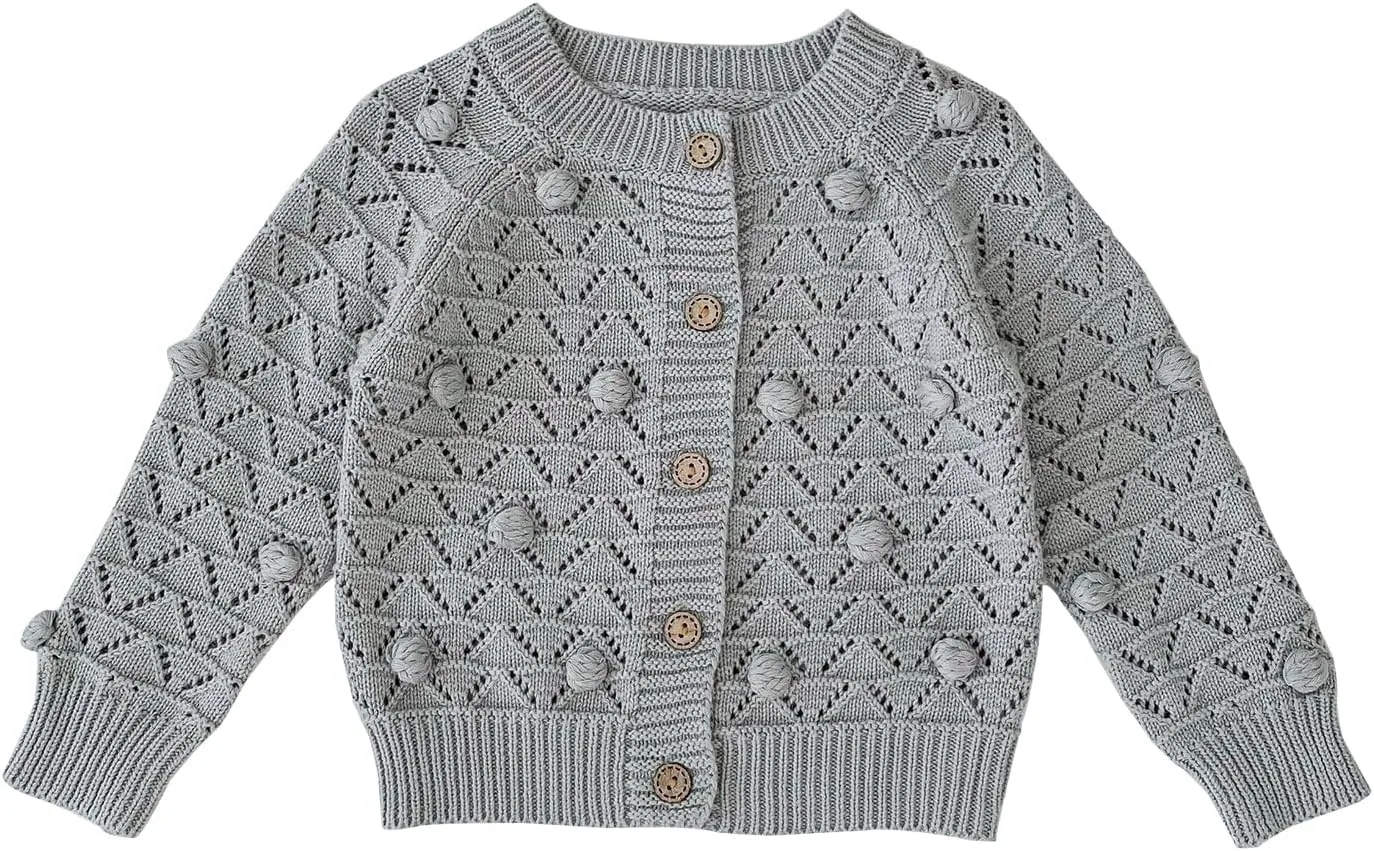 Rolanko Toddler Girls' Sweater Long Sleeve Open Front Button Down Knit Cardigan Kids Clothes 1-6 Years