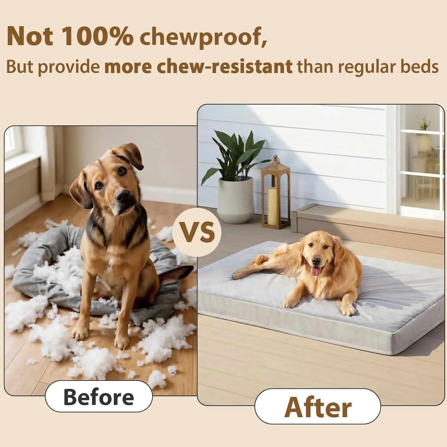 RRPETHOME Indestructible Dog Beds for Large Dogs, Chew Proof Dogs Bed with Orthopedic Egg Foam, Outdoor Waterproof Pet Bed Mat with Washable Cover for Crate Pad and Cages,Large