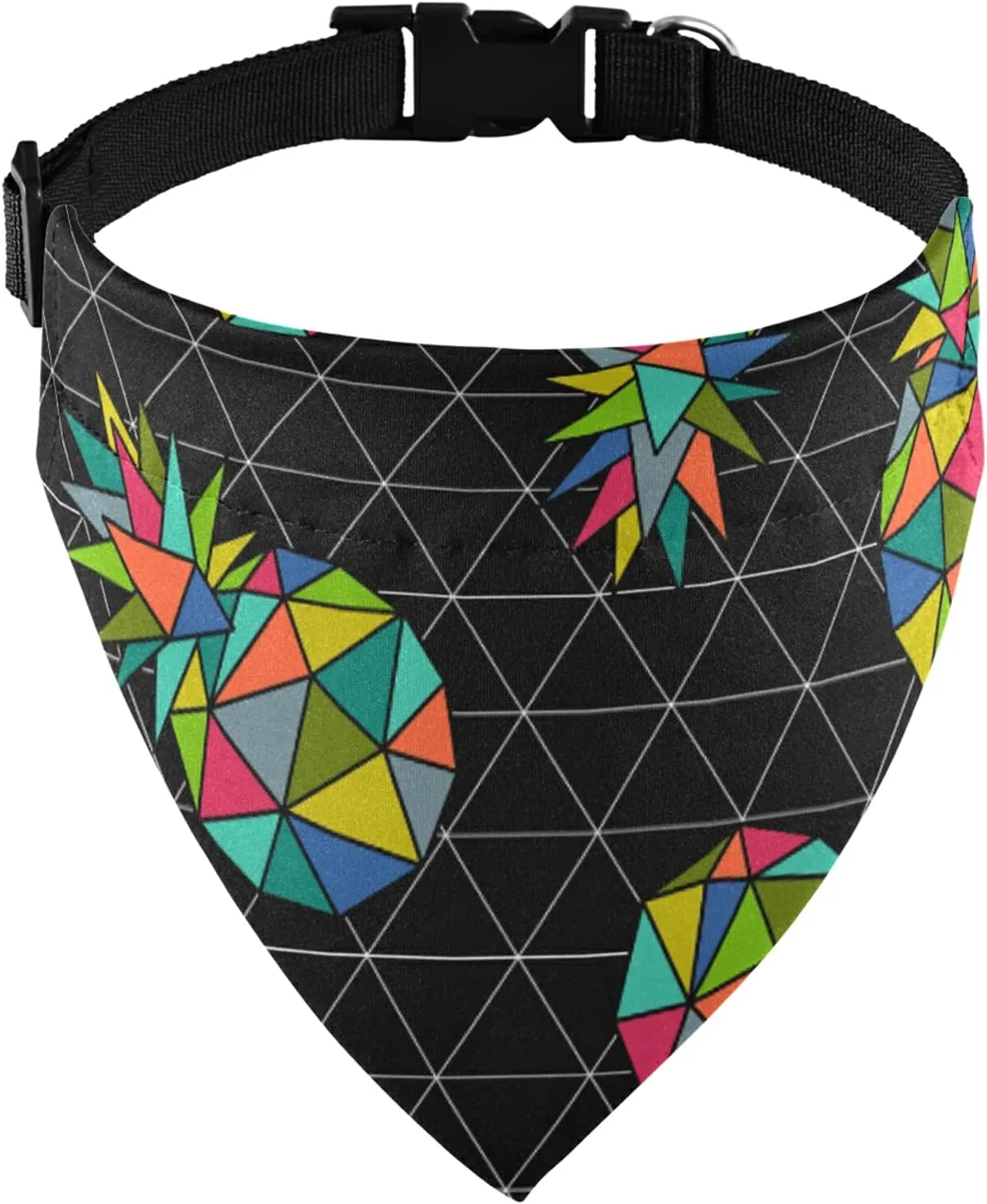 Seamless Colorful Geometric Pineapple on Dark Rhombus Lozenge Dog Adjustable Martingale Collar, Saliva Bibs Pet Regular Collars for Cat Pets, Buckle Bandanas Triangle Kerchief Bibs Scarf