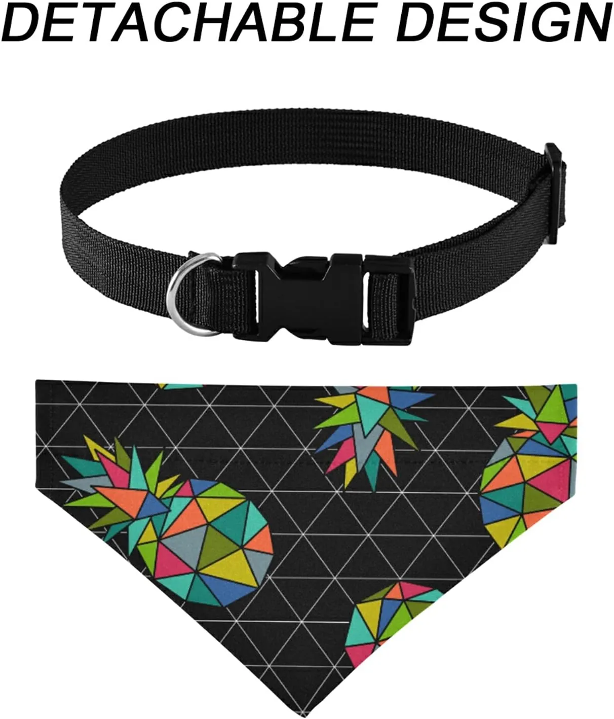 Seamless Colorful Geometric Pineapple on Dark Rhombus Lozenge Dog Adjustable Martingale Collar, Saliva Bibs Pet Regular Collars for Cat Pets, Buckle Bandanas Triangle Kerchief Bibs Scarf