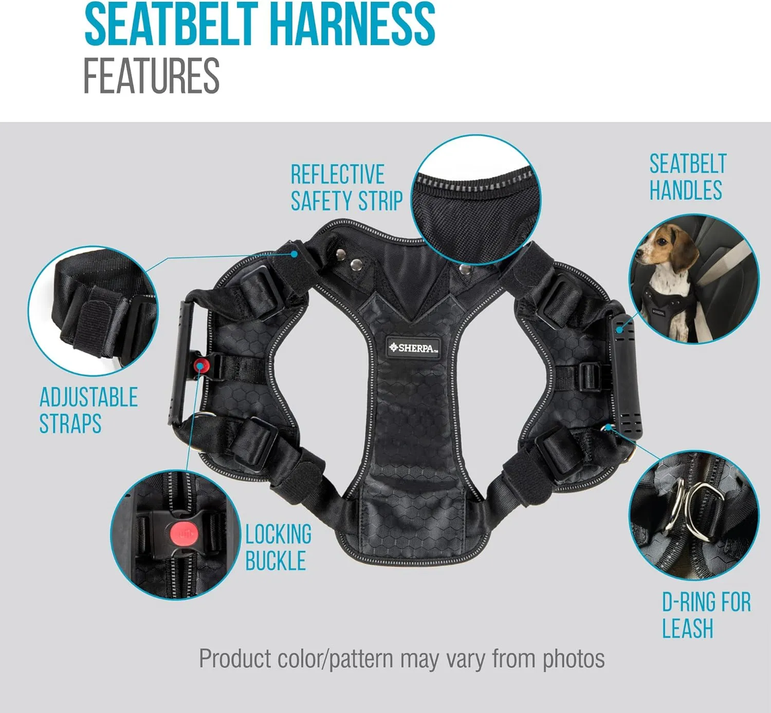 Sherpa Crash-Tested Multipurpose Seatbelt Dog Harness - Black, Large