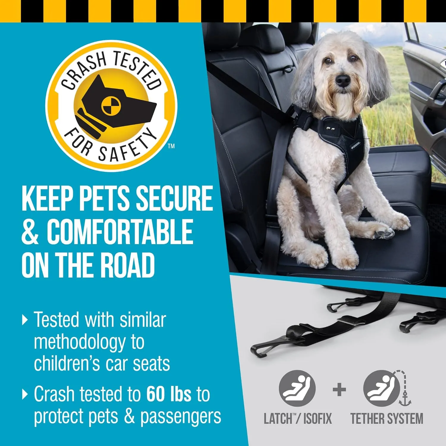 Sherpa Crash-Tested Multipurpose Seatbelt Dog Harness - Black, Large