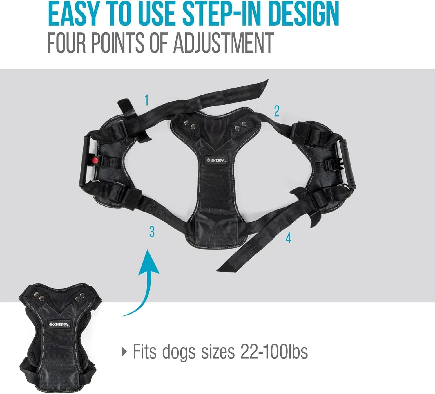 Sherpa Crash-Tested Multipurpose Seatbelt Dog Harness - Black, Large